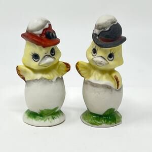 VTG 60s Frankel Bisque Porcelain Anthropomorphic Chick Figurines Easter Taiwan